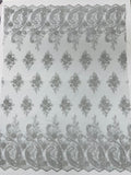 Metallic corded embroider flowers with Paisley design on a mesh lace fabric-prom