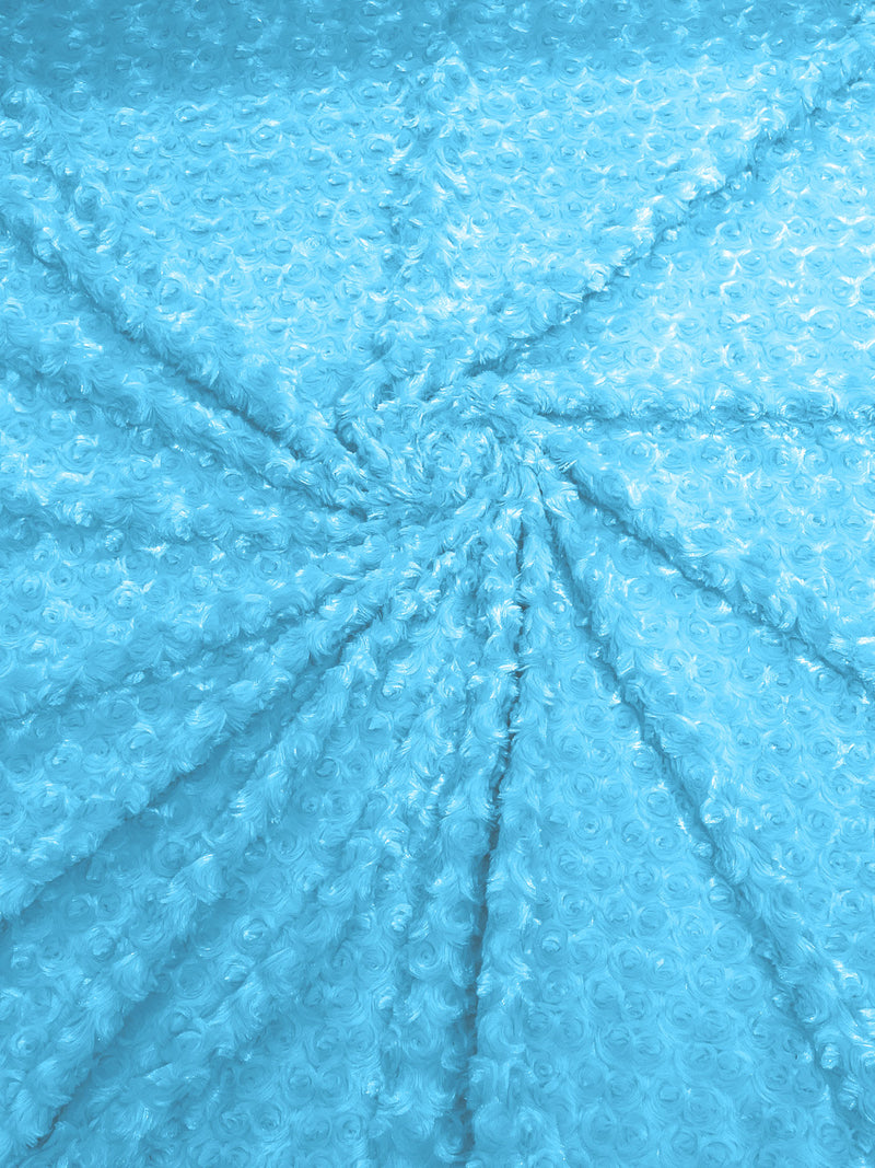 Aqua - Solid Rosebud Minky Soft Snuggle Fabric 58/59" Wide Sold By The Yard.