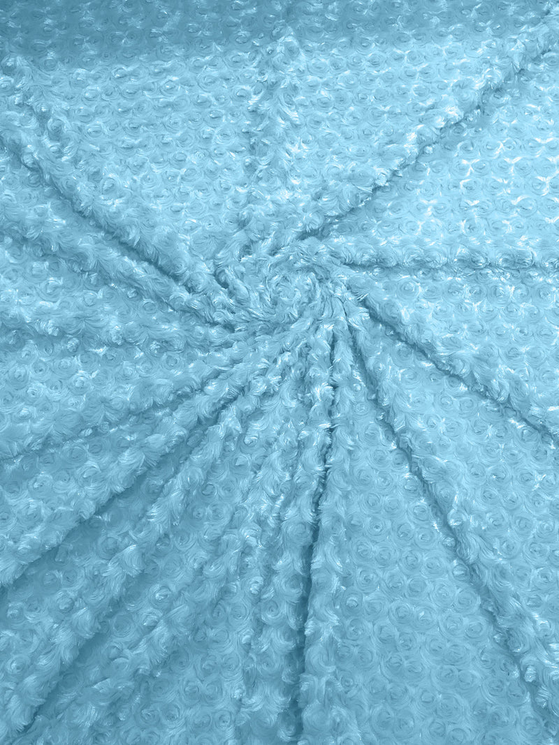 Baby Blue - Solid Rosebud Minky Soft Snuggle Fabric 58/59" Wide Sold By The Yard.