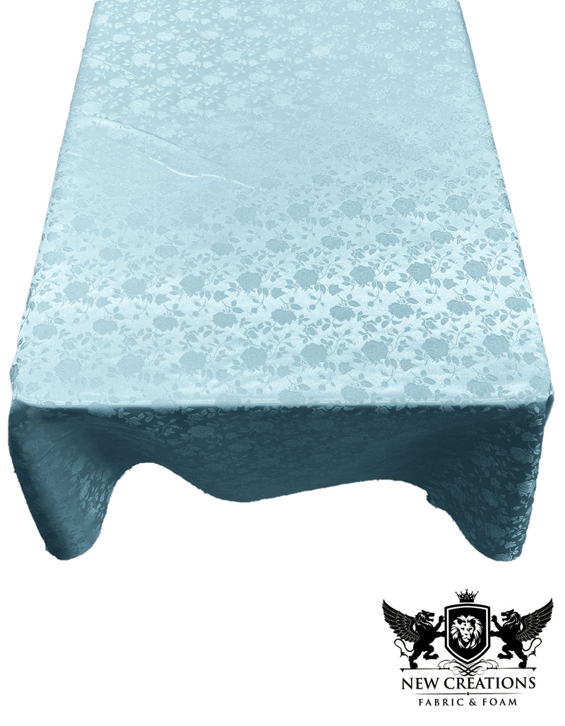 Baby Blue Rectangular Tablecloth Roses Jacquard Satin Overlay for Small Coffee Table Seamless.