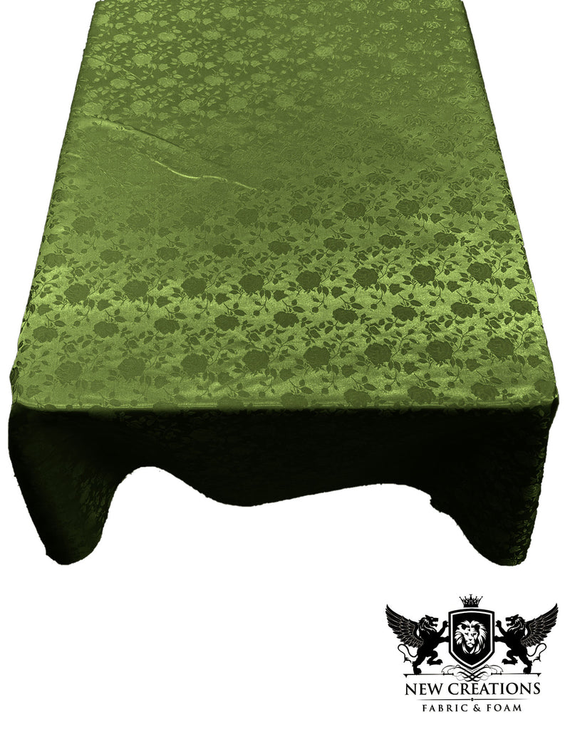 Bamboo Green Rectangular Tablecloth Roses Jacquard Satin Overlay for Small Coffee Table Seamless.