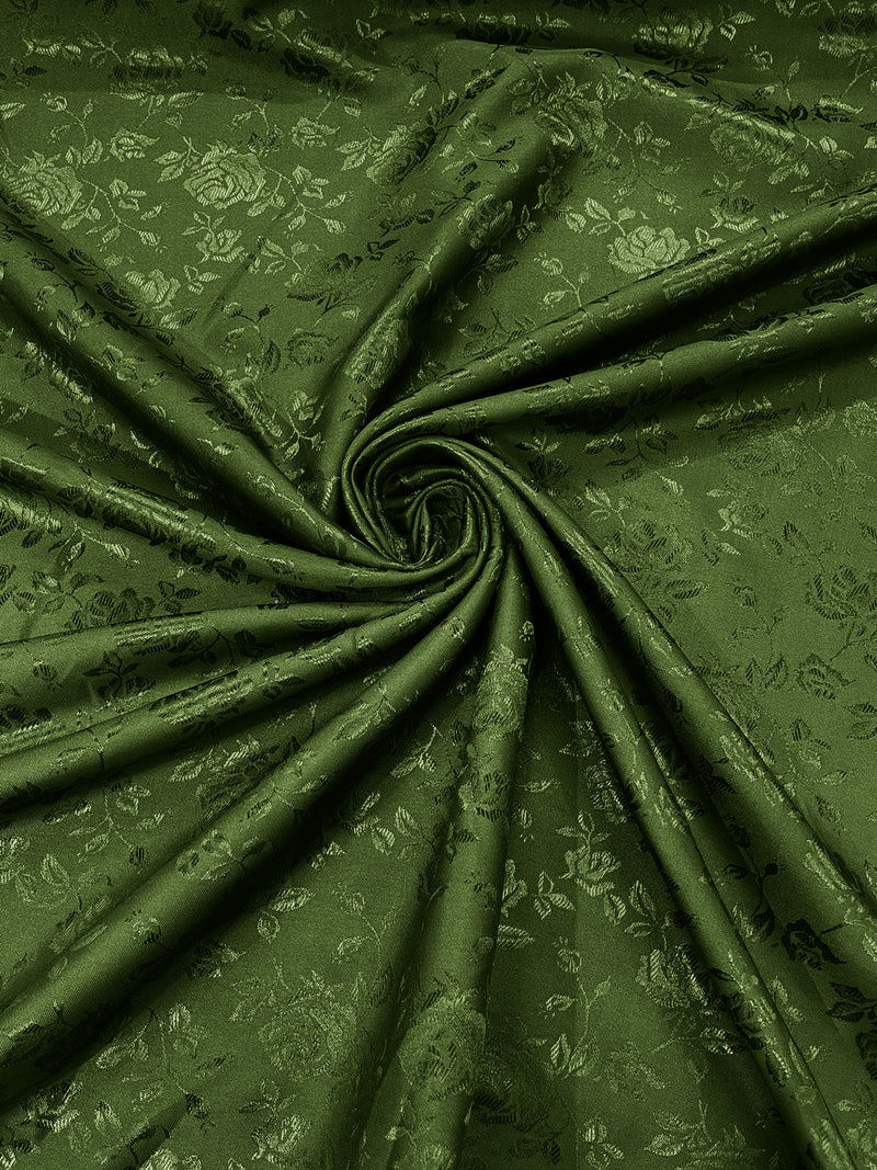 Bambo Green - 60" Wide Polyester /Flowers Brocade Jacquard Satin Fabric/ SoldByTheYard.