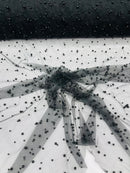 Heavy Scattered Pearls Studded Mesh, 2-Way Stretch, sold by the yard.