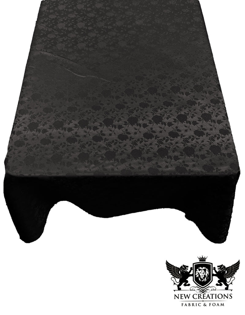Black Rectangular Tablecloth Roses Jacquard Satin Overlay for Small Coffee Table Seamless.