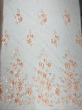 Orquidia 3d floral design embroider with pearls in a mesh lace fabric-prom-sold by the yard.