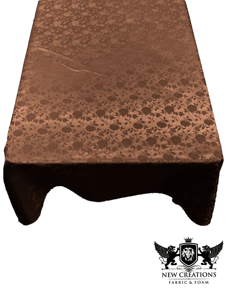 Brown Rectangular Tablecloth Roses Jacquard Satin Overlay for Small Coffee Table Seamless.