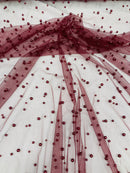 Heavy Scattered Pearls Studded Mesh, 2-Way Stretch, sold by the yard.