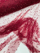 Heavy Scattered Pearls Studded Mesh, 2-Way Stretch, sold by the yard.