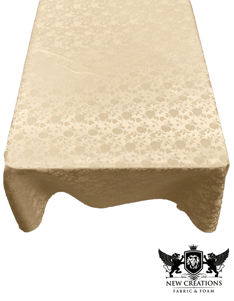 Champagne Rectangular Tablecloth Roses Jacquard Satin Overlay for Small Coffee Table Seamless.
