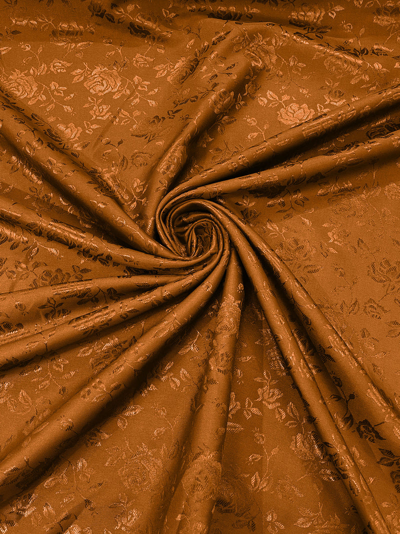 Cinnamon - 60" Wide Polyester /Flowers Brocade Jacquard Satin Fabric/ SoldByTheYard.