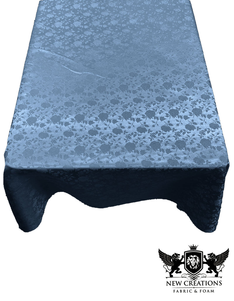 Coppen Blue Rectangular Tablecloth Roses Jacquard Satin Overlay for Small Coffee Table Seamless.
