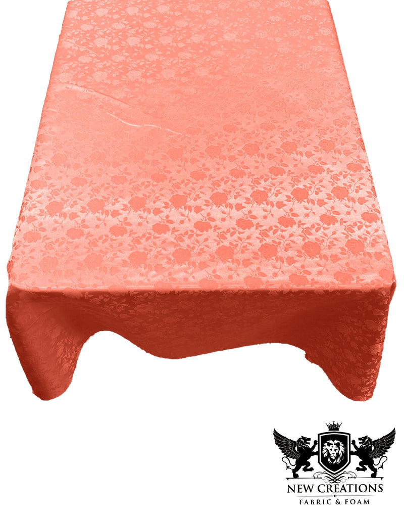 Coral Rectangular Tablecloth Roses Jacquard Satin Overlay for Small Coffee Table Seamless.