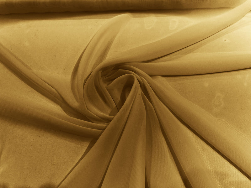 Dark Gold 58" Wide 100% Polyester Soft Light Weight, See Through Chiffon Fabric ByTheYard.