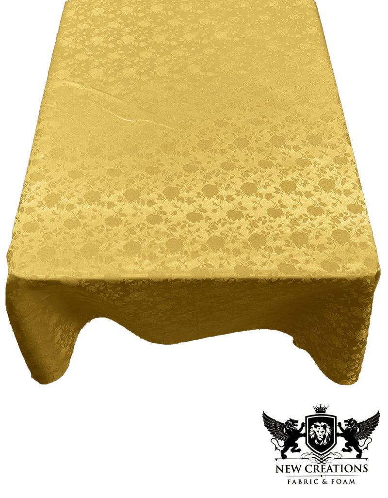 Dark Gold Rectangular Tablecloth Roses Jacquard Satin Overlay for Small Coffee Table Seamless.