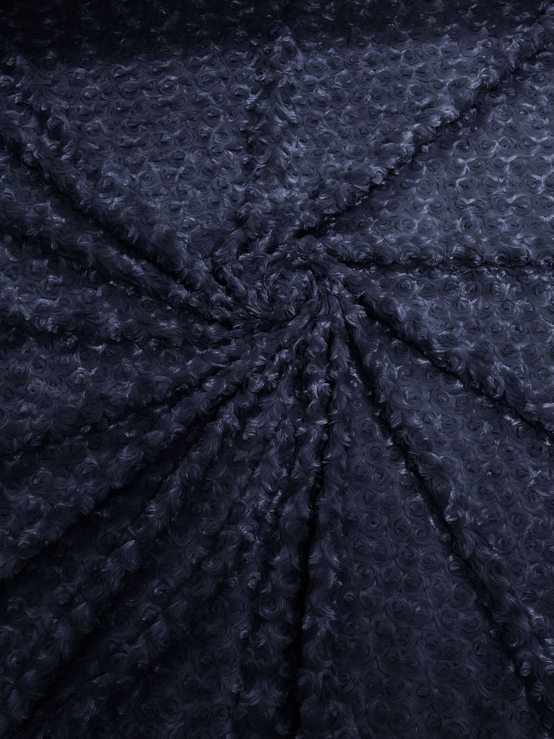 Dark Navy Blue - Solid Rosebud Minky Soft Snuggle Fabric 58/59" Wide Sold By The Yard.