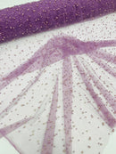 Heavy Scattered Pearls Studded Mesh, 2-Way Stretch, sold by the yard.