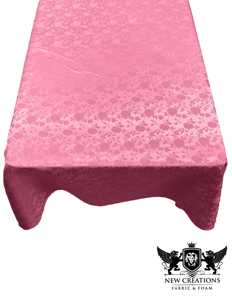 Dusty Rose Rectangular Tablecloth Roses Jacquard Satin Overlay for Small Coffee Table Seamless.