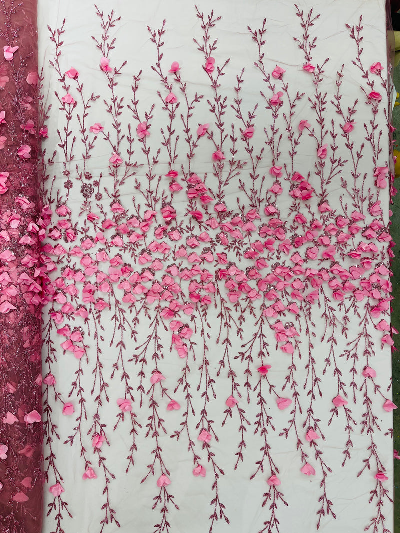 Satin 3D floral glitter sequin fabric/prom/wedding lace/costume/apparel.