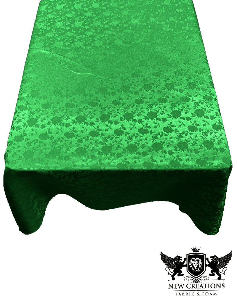Flag Green Rectangular Tablecloth Roses Jacquard Satin Overlay for Small Coffee Table Seamless.