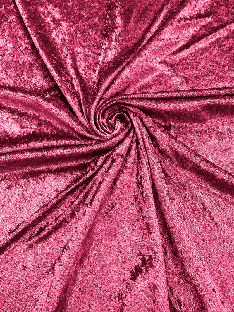 Fuchsia Crushed Stretch Panne Velvet Velour Fabric, 59/60" Wide, Sold By The Yard.