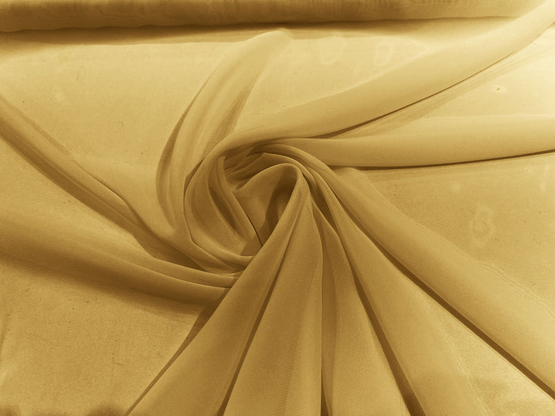 Gold 58" Wide 100% Polyester Soft Light Weight, See Through Chiffon Fabric ByTheYard.