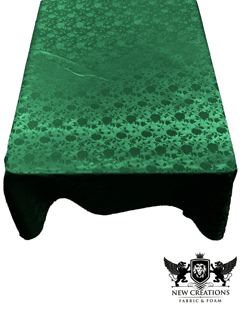 Hunter Green Rectangular Tablecloth Roses Jacquard Satin Overlay for Small Coffee Table Seamless.