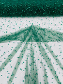 Heavy Scattered Pearls Studded Mesh, 2-Way Stretch, sold by the yard.