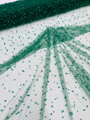 Heavy Scattered Pearls Studded Mesh, 2-Way Stretch, sold by the yard.