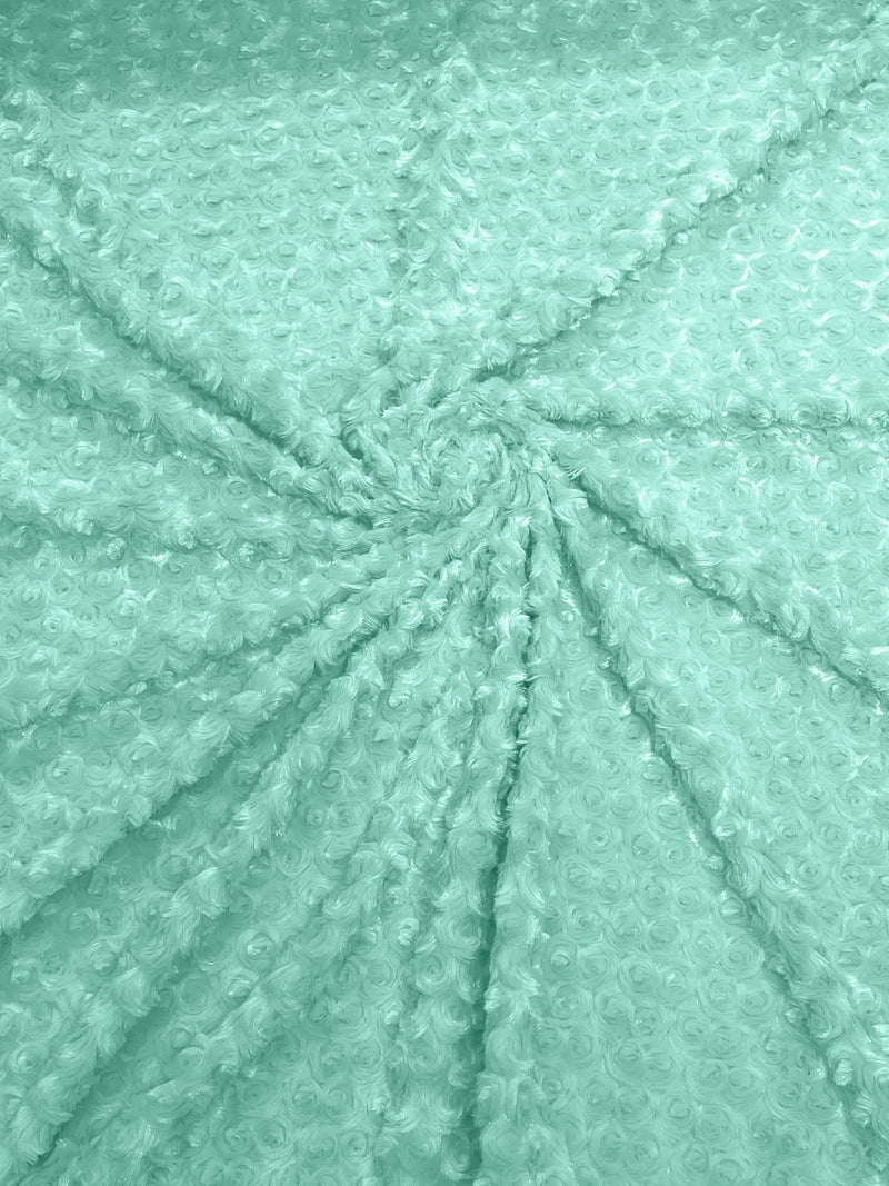 Icy Mint - Solid Rosebud Minky Soft Snuggle Fabric 58/59" Wide Sold By The Yard.