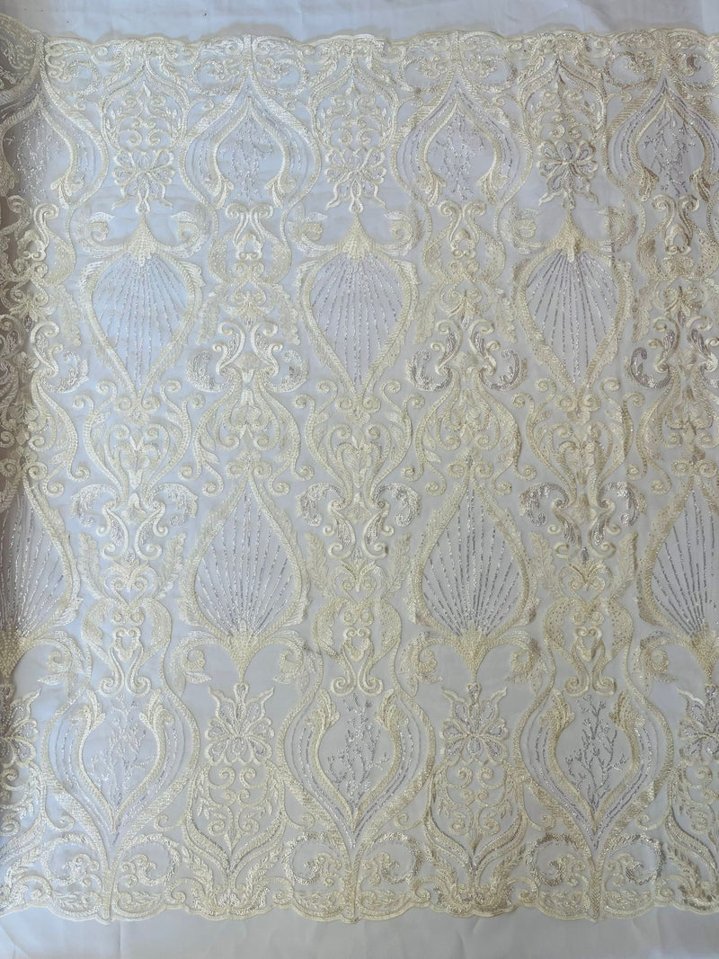 Ivory Floral damask embroider and heavy beaded on a mesh lace fabric/wedding/Costplay