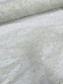 Heavy Scattered Pearls Studded Mesh, 2-Way Stretch, sold by the yard.