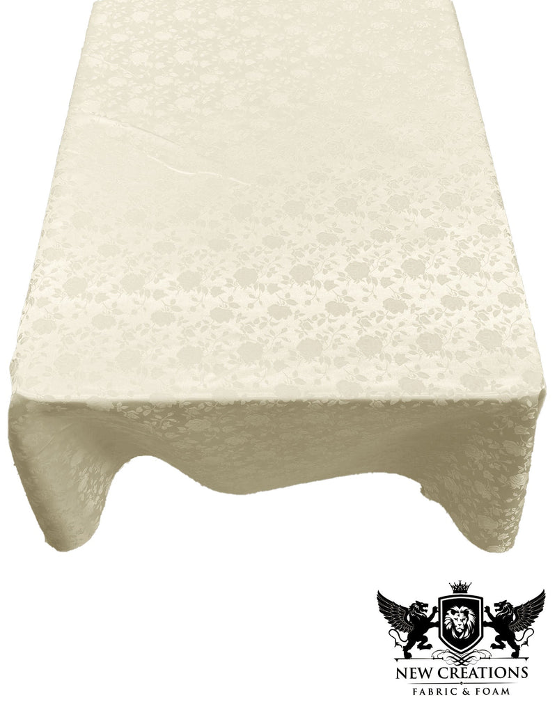 Rectangular Tablecloth Roses Jacquard Satin Overlay for Small Coffee Table Seamless. (60 Inches x 144 Inches)