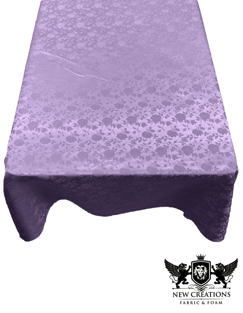 Lavender Rectangular Tablecloth Roses Jacquard Satin Overlay for Small Coffee Table Seamless.