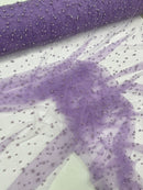 Heavy Scattered Pearls Studded Mesh, 2-Way Stretch, sold by the yard.