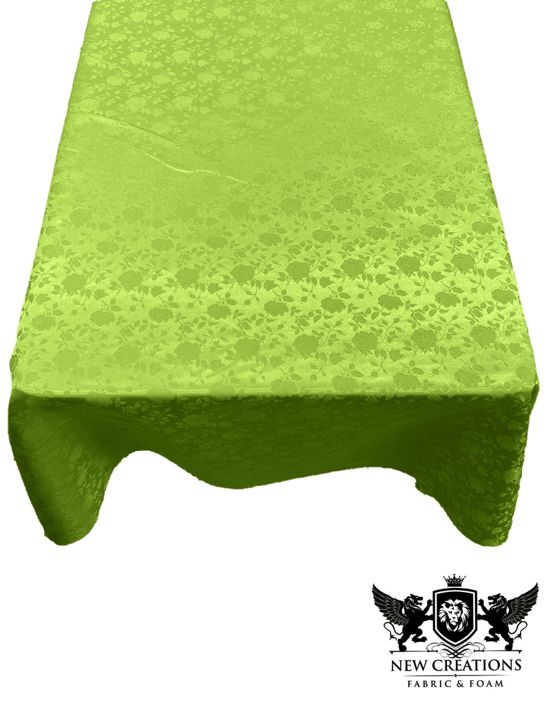 Lime Green Rectangular Tablecloth Roses Jacquard Satin Overlay for Small Coffee Table Seamless.
