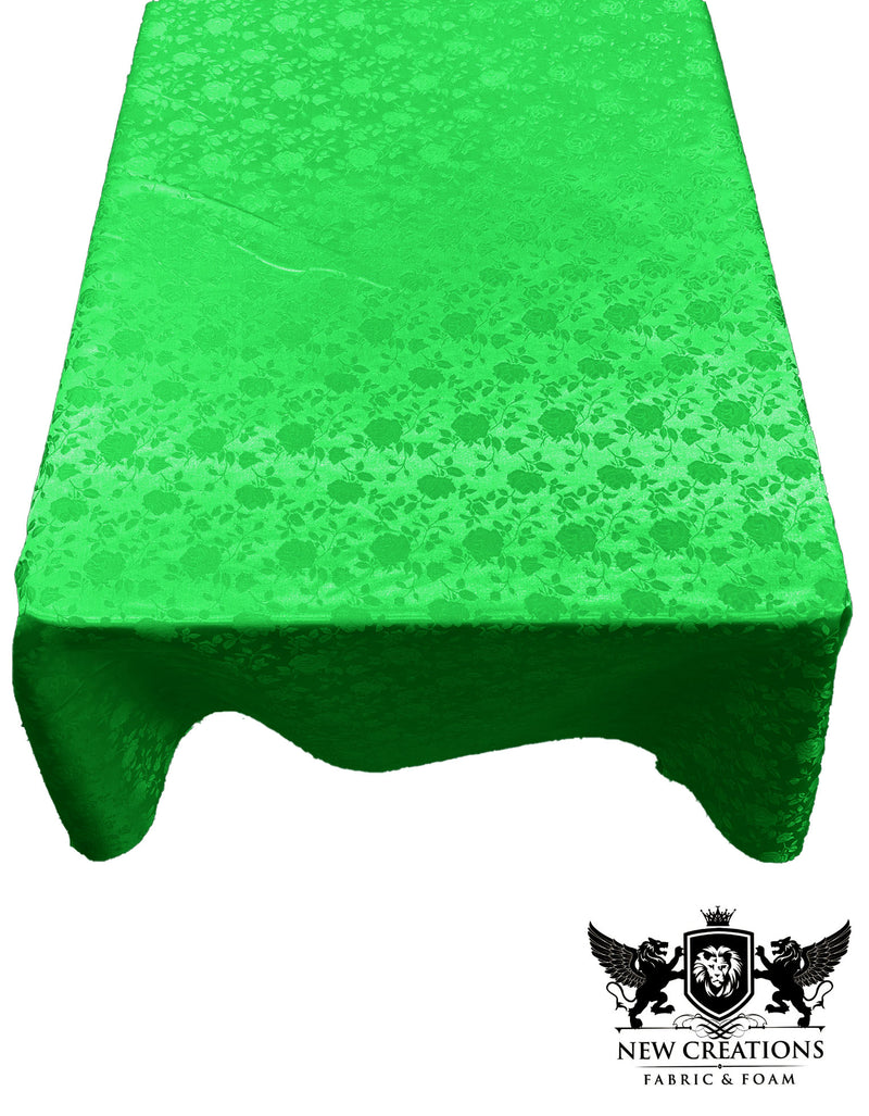 Neon Green Rectangular Tablecloth Roses Jacquard Satin Overlay for Small Coffee Table Seamless.