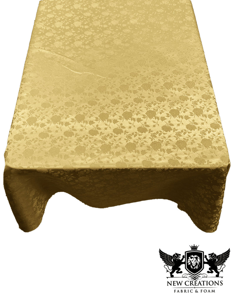 Neutro Gold Rectangular Tablecloth Roses Jacquard Satin Overlay for Small Coffee Table Seamless.