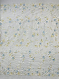 Multi color 3d floral Daisy design embroider with pearls in a mesh lace fabric -sold by the yard.