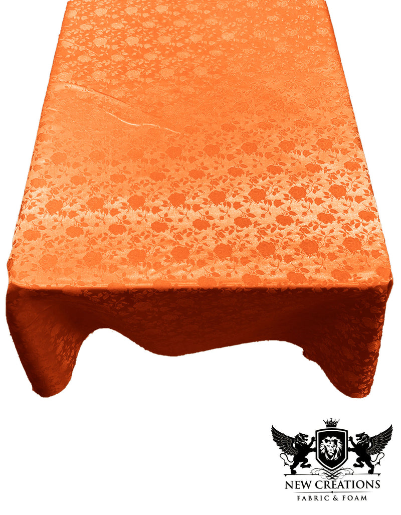 Orange Rectangular Tablecloth Roses Jacquard Satin Overlay for Small Coffee Table Seamless.