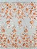 Double Scalp Orquidia 3d floral design embroider with pearl in a mesh lace fabric-sold by the yard