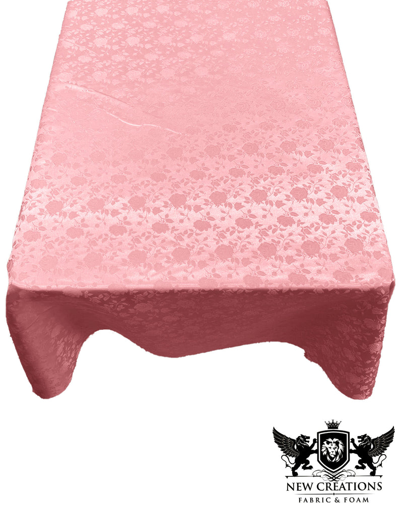 Pink Rectangular Tablecloth Roses Jacquard Satin Overlay for Small Coffee Table Seamless.