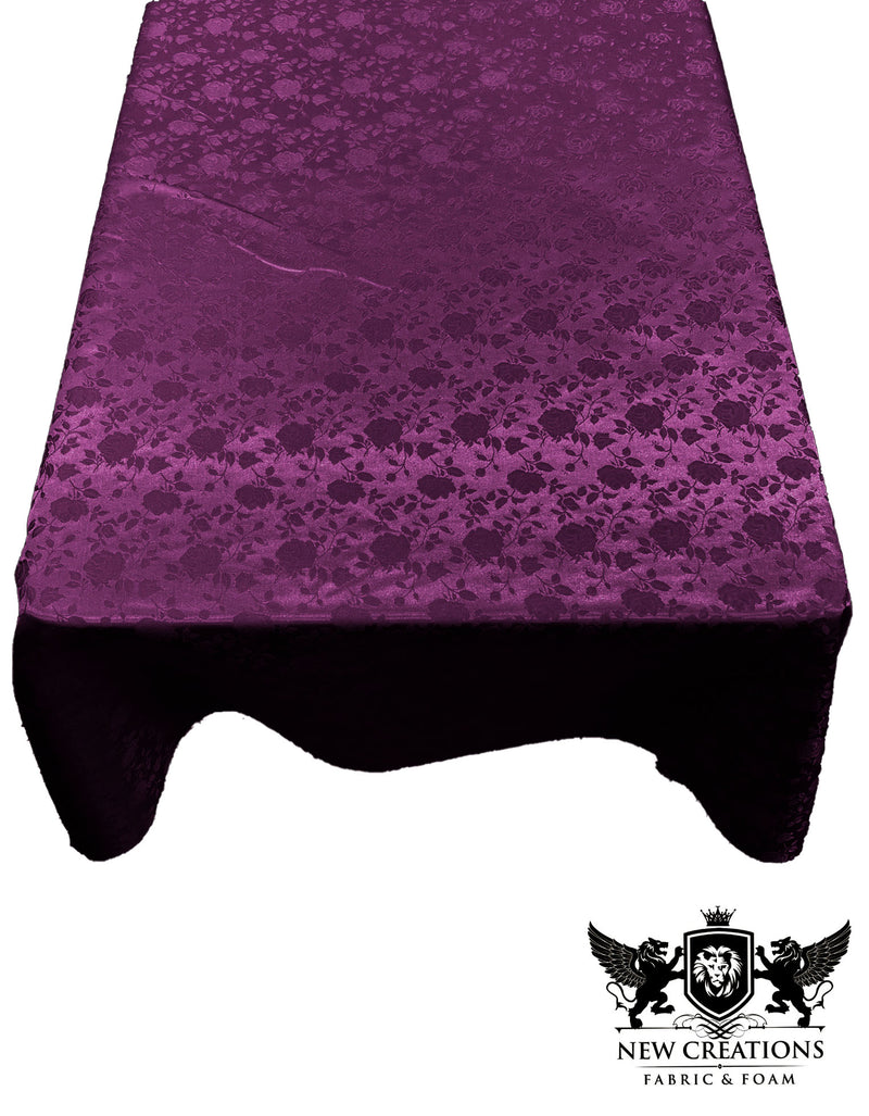 Plum Rectangular Tablecloth Roses Jacquard Satin Overlay for Small Coffee Table Seamless.