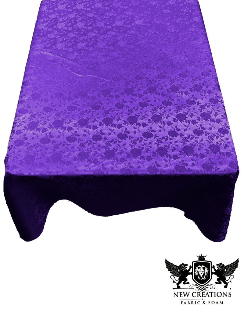 Purple Rectangular Tablecloth Roses Jacquard Satin Overlay for Small Coffee Table Seamless.