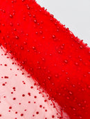 Heavy Scattered Pearls Studded Mesh, 2-Way Stretch, sold by the yard.