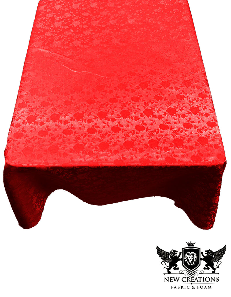 Red Rectangular Tablecloth Roses Jacquard Satin Overlay for Small Coffee Table Seamless.