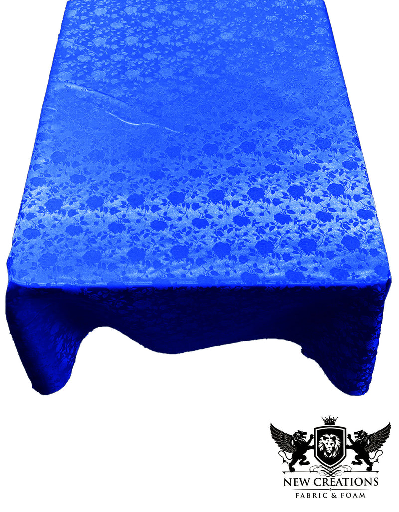 Royal Blue Rectangular Tablecloth Roses Jacquard Satin Overlay for Small Coffee Table Seamless.