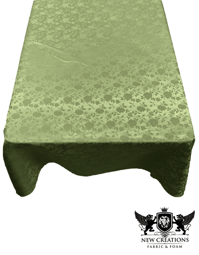 Sage Green Rectangular Tablecloth Roses Jacquard Satin Overlay for Small Coffee Table Seamless.