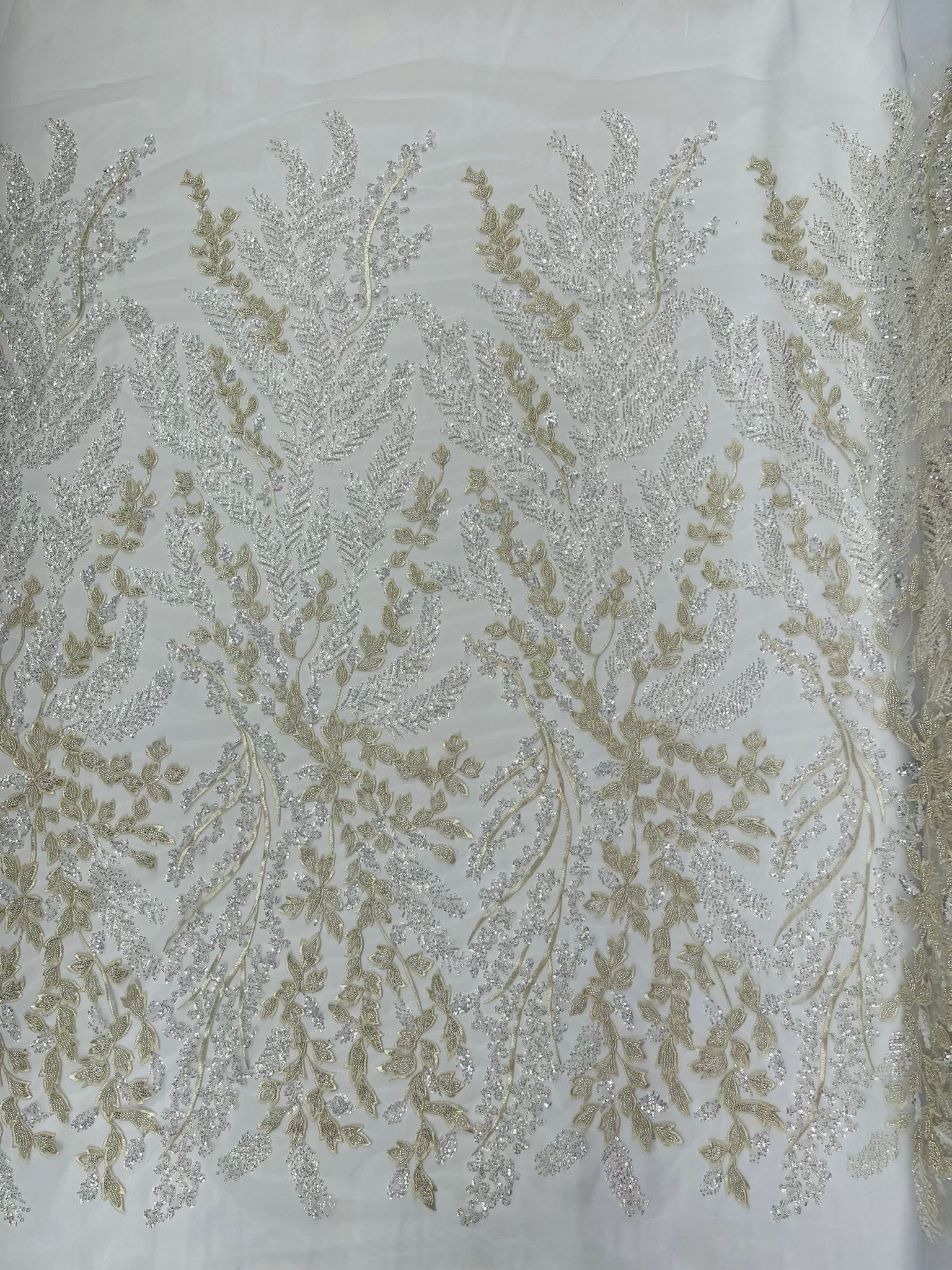 Beaded & Corded Lace Fabric Embroidered on 100% Polyester Net Mesh Lace USA  