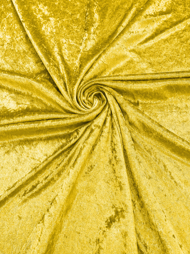 Yellow Crushed Stretch Panne Velvet Velour Fabric, 59/60" Wide, Sold By The Yard.
