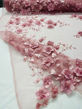 Orquidia 3d floral design embroider with pearls in a mesh lace fabric-dresses-sold by the yard.